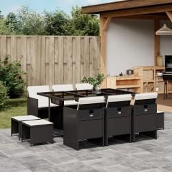 Sonata Set mobilier de exterior cu perne, 11 piese, negru, poliratan