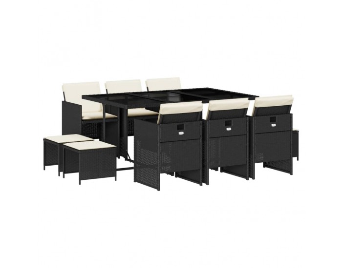 Sonata Set mobilier de exterior cu perne, 11 piese, negru, poliratan
