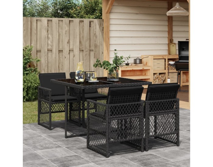 Sonata Set mobilier de grădină cu perne, 5 piese, negru, poliratan