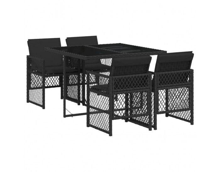 Sonata Set mobilier de grădină cu perne, 5 piese, negru, poliratan