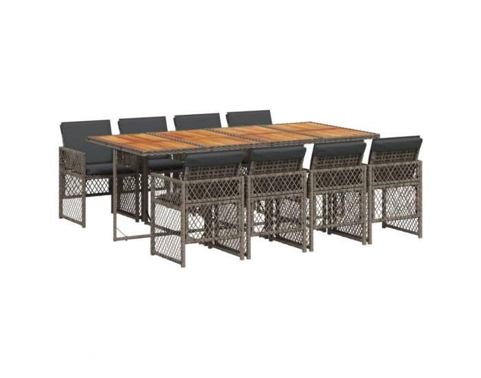 Sonata Set mobilier grădină cu perne, 9 piese, gri, poliratan