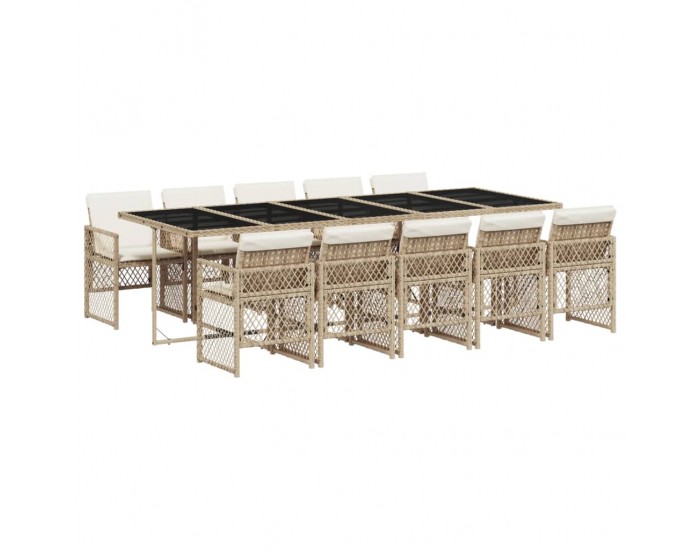 Sonata Set mobilier de grădină cu perne, 11 piese, bej, poliratan