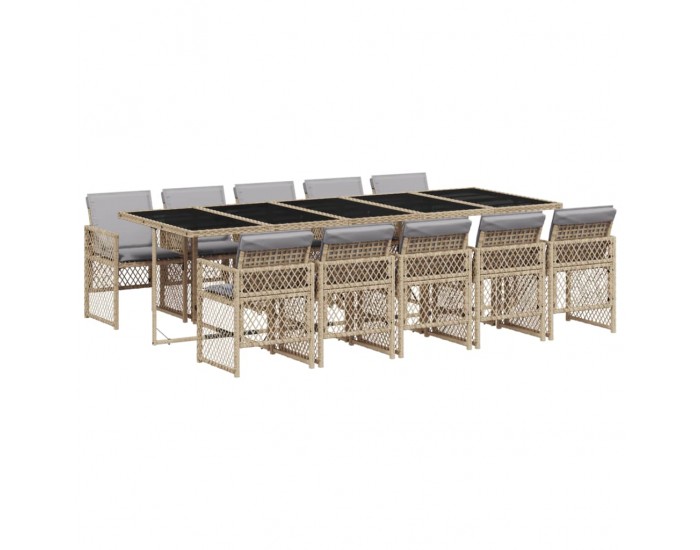 Sonata Set mobilier de grădină cu perne, 11 piese, bej, poliratan