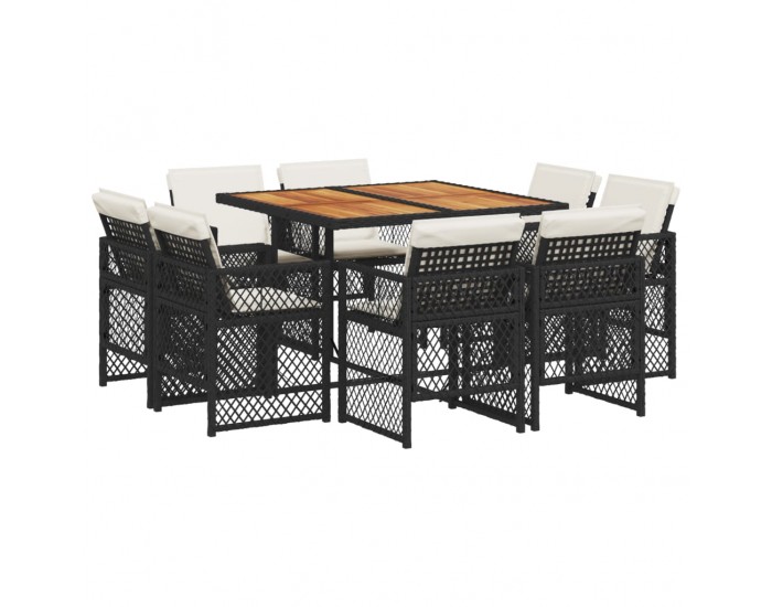 Sonata Set mobilier de grădină cu perne, 9 piese, negru, poliratan