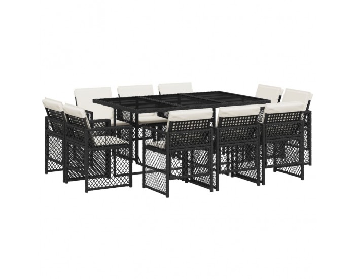 Sonata Set mobilier de exterior cu perne, 11 piese, negru, poliratan
