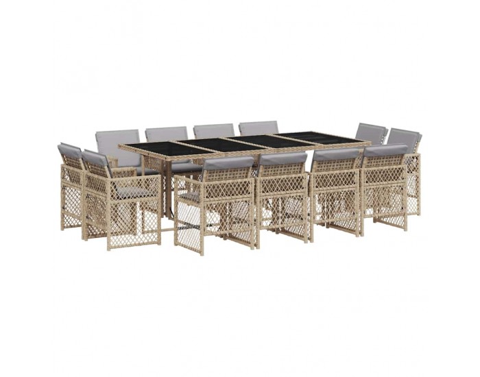 Sonata Set mobilier grădină cu perne, 13 piese, bej combinat poliratan