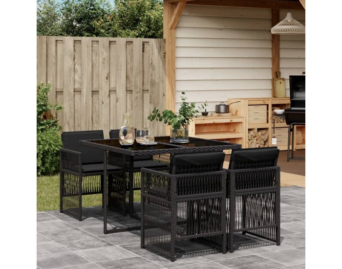 Sonata Set mobilier de grădină cu perne, 5 piese, negru, poliratan