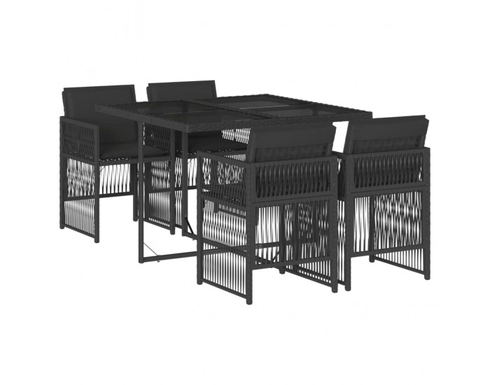 Sonata Set mobilier de grădină cu perne, 5 piese, negru, poliratan