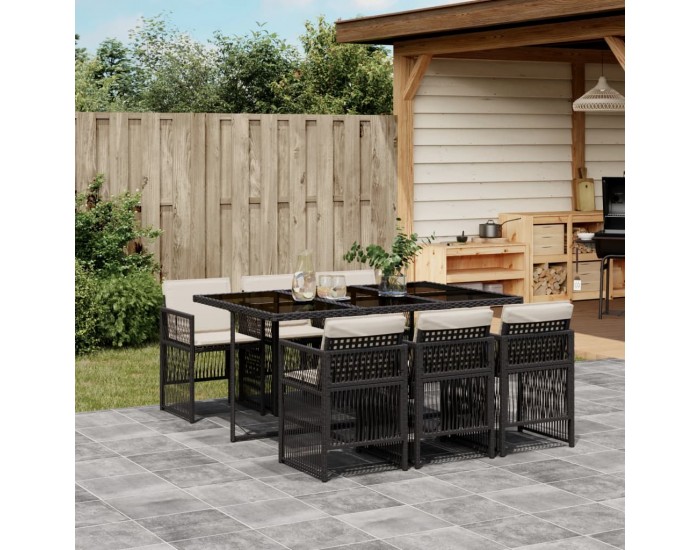Sonata Set mobilier de grădină cu perne, 7 piese, negru, poliratan