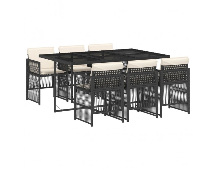 Sonata Set mobilier de grădină cu perne, 7 piese, negru, poliratan