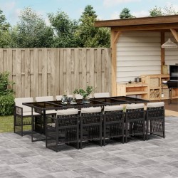 Sonata Set mobilier de exterior cu perne, 11 piese, negru, poliratan