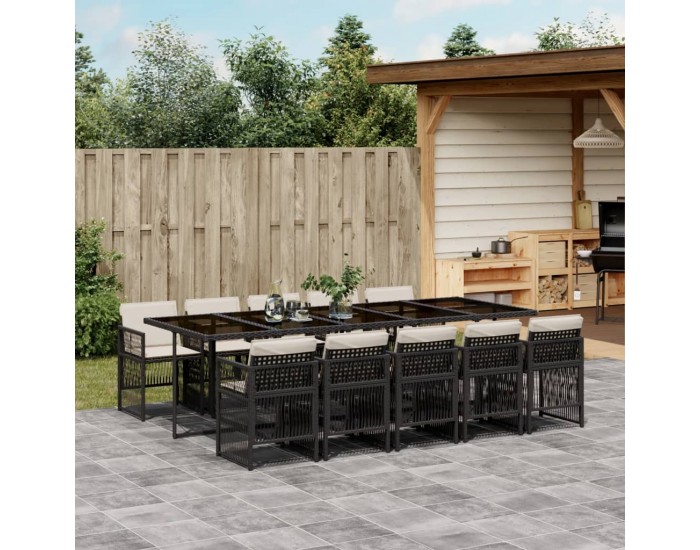 Sonata Set mobilier de exterior cu perne, 11 piese, negru, poliratan
