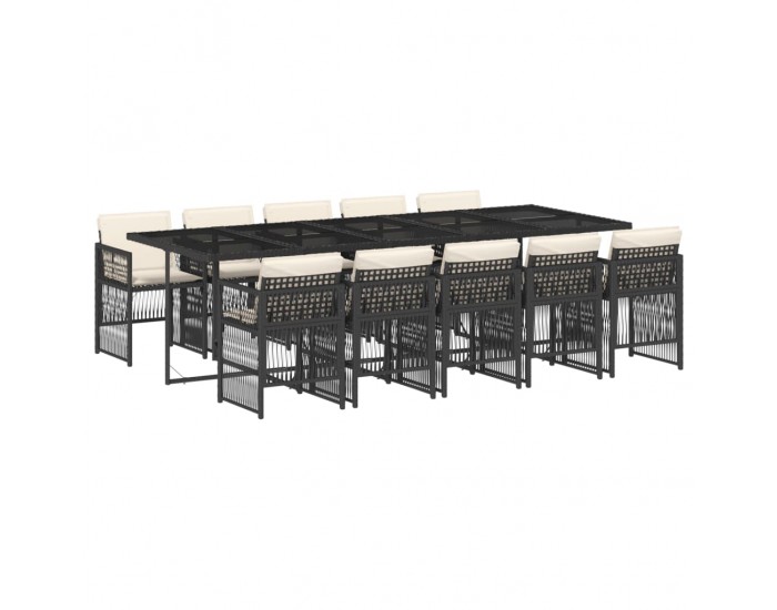 Sonata Set mobilier de exterior cu perne, 11 piese, negru, poliratan