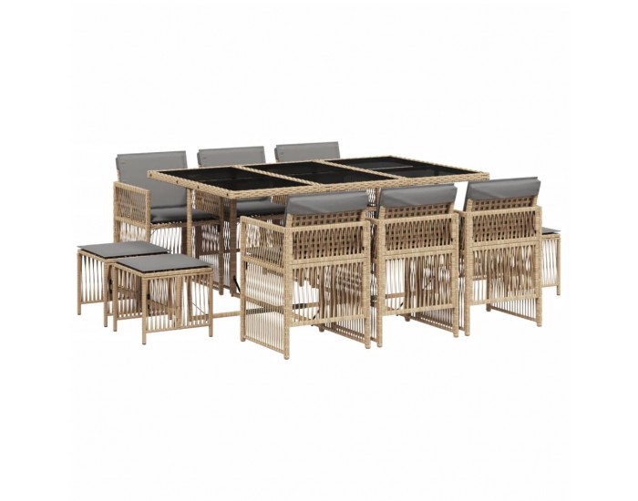 Sonata Set mobilier grădină cu perne, 11 piese bej combinat poliratan