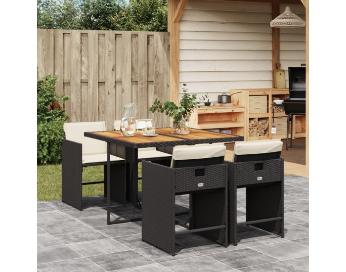 Sonata Set mobilier de grădină cu perne, 5 piese, negru, poliratan