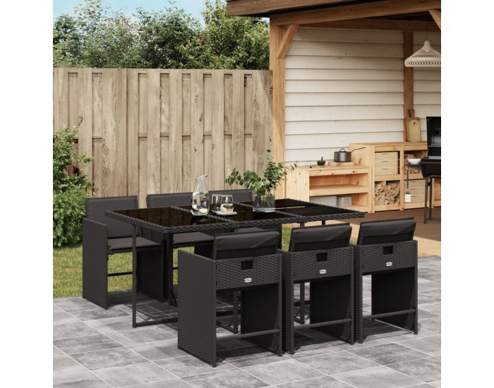 Sonata Set mobilier de grădină cu perne, 7 piese, negru, poliratan