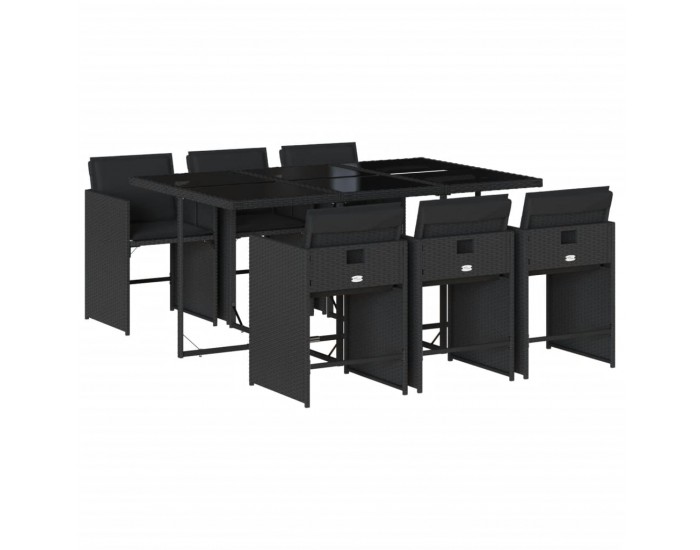 Sonata Set mobilier de grădină cu perne, 7 piese, negru, poliratan