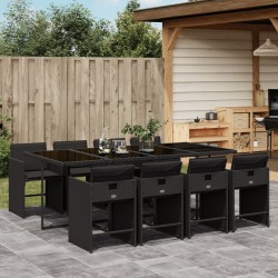 Sonata Set mobilier de grădină cu perne, 9 piese, negru, poliratan