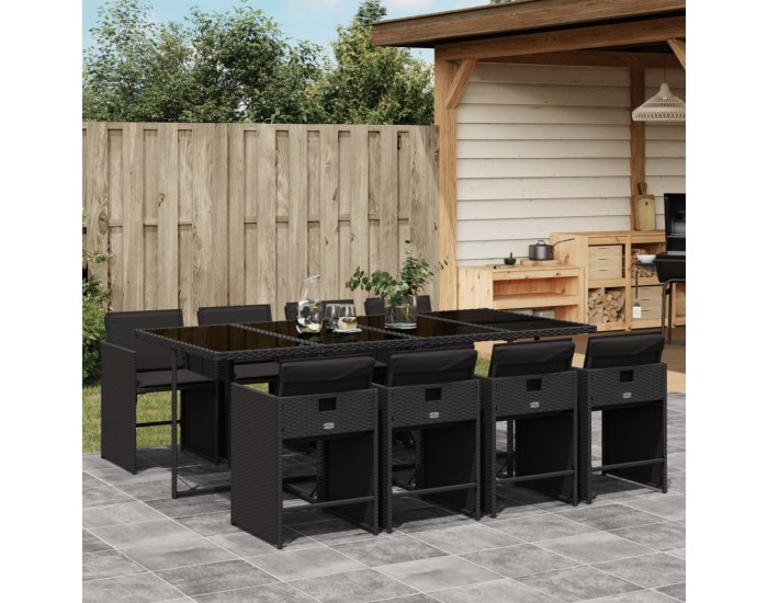 Sonata Set mobilier de grădină cu perne, 9 piese, negru, poliratan