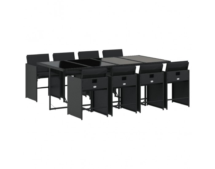 Sonata Set mobilier de grădină cu perne, 9 piese, negru, poliratan