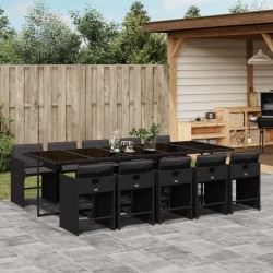 Sonata Set mobilier de exterior cu perne, 11 piese, negru, poliratan