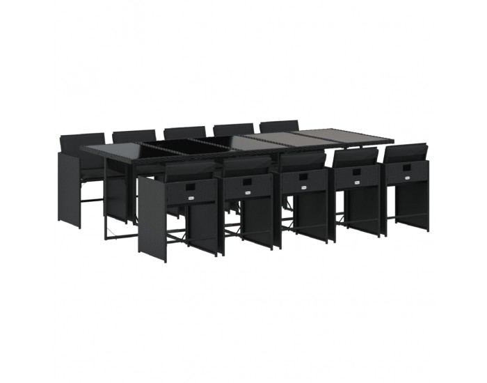Sonata Set mobilier de exterior cu perne, 11 piese, negru, poliratan