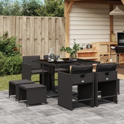 Sonata Set mobilier de grădină cu perne, 9 piese, negru, poliratan