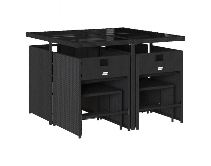 Sonata Set mobilier de grădină cu perne, 9 piese, negru, poliratan