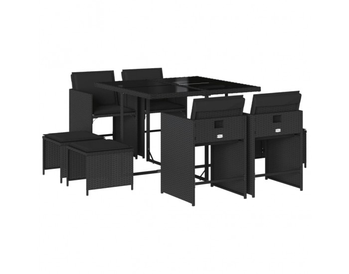 Sonata Set mobilier de grădină cu perne, 9 piese, negru, poliratan