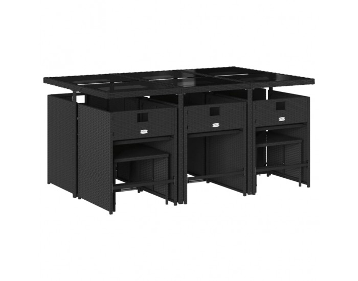 Sonata Set mobilier de exterior cu perne, 11 piese, negru, poliratan