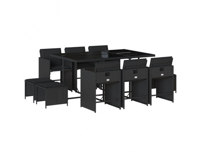 Sonata Set mobilier de exterior cu perne, 11 piese, negru, poliratan