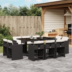 Sonata Set mobilier de exterior cu perne, 11 piese, negru, poliratan