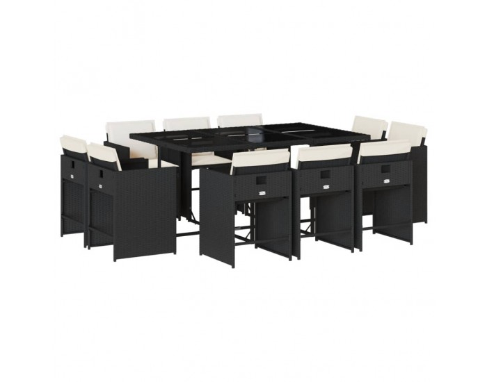 Sonata Set mobilier de exterior cu perne, 11 piese, negru, poliratan