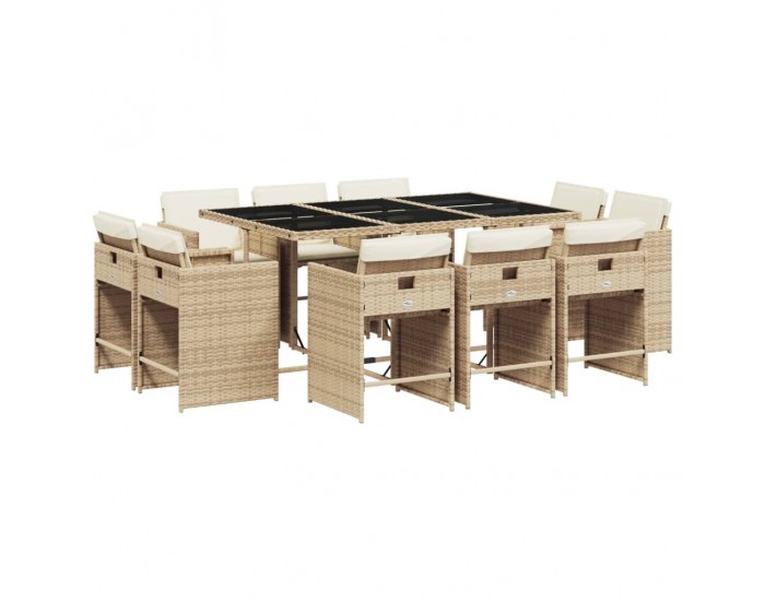Sonata Set mobilier de grădină cu perne, 11 piese, bej, poliratan