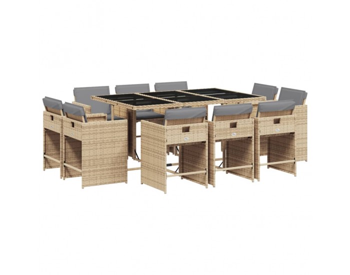 Sonata Set mobilier grădină cu perne, 11 piese bej combinat poliratan