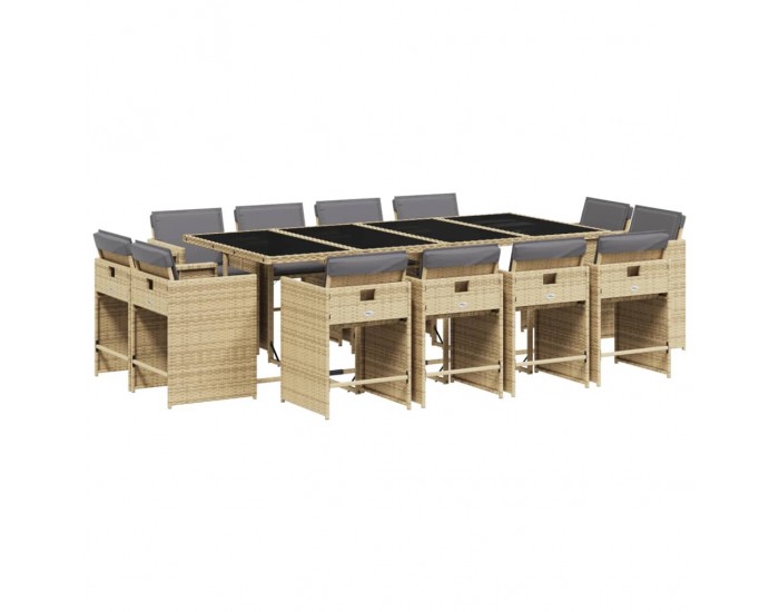 Sonata Set mobilier grădină cu perne, 13 piese, bej combinat poliratan