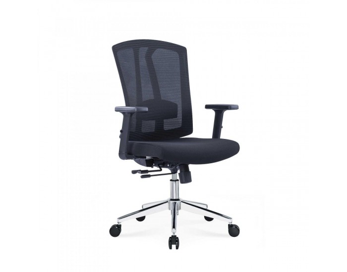Ергономичен стол RFG Primo Lux Chrome W, дамаска и меш, Multi-function механизъм, до 120 kg, черен