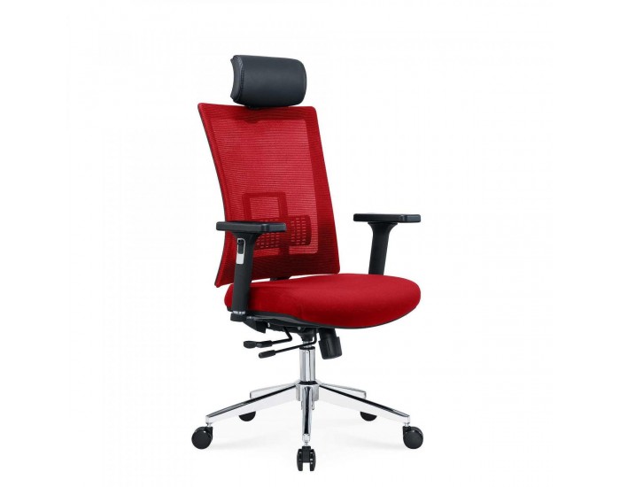 Ергономичен стол RFG Luxe Chrome HB, дамаска и меш, Multi-function механизъм, до 120 kg, червен