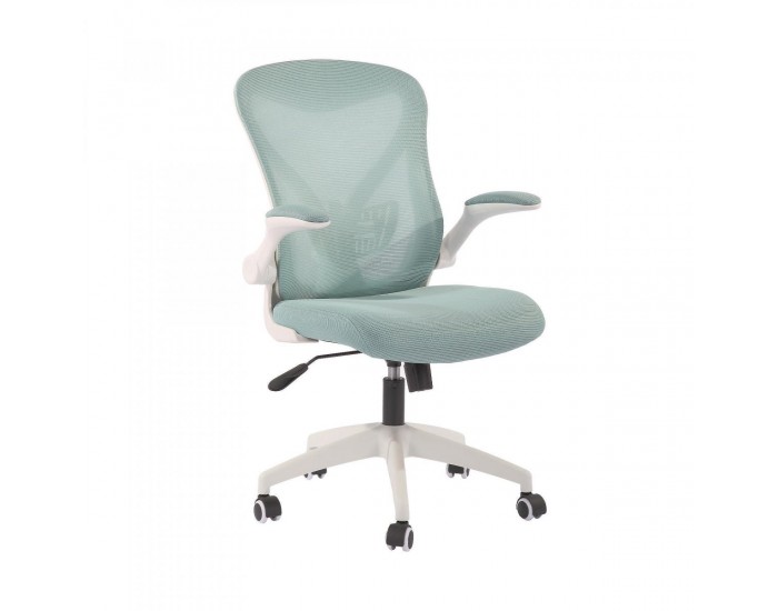 Офис стол RFG Jolly White W, дамаска и меш, Tilt механизъм, до 120 kg, синьо-зелен