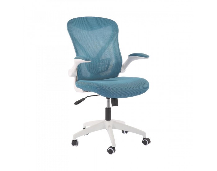 Офис стол RFG Jolly White W, дамаска и меш, Tilt механизъм, до 120 kg, син