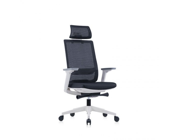Ергономичен стол RFG Meteor X White HB, дамаска и меш, до 130 kg, черна седалка, черна облегалка
