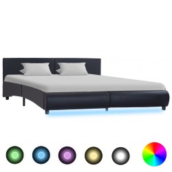 Sonata H Рамка за легло с LED, черна, изкуствена кожа, 180x200 cм - Paturi