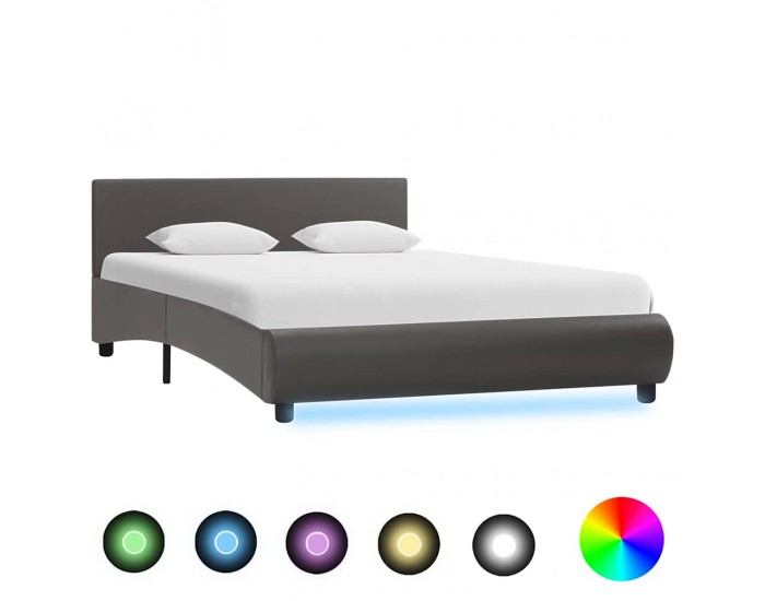 Sonata H Рамка за легло с LED, сива, изкуствена кожа, 120x200 cм