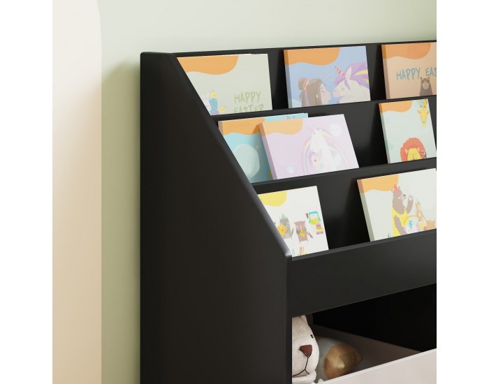 Sonata H Детска рафт за книги Черно 72,5 x 29,5 x 69 см Инженерно дърво
