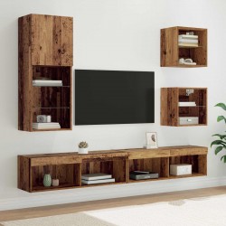 Sonata H ТВ стенни единици с LED 5 pcs Старо дърво Инженерно дърво - Corpuri, vitrine, biblioteci modulare