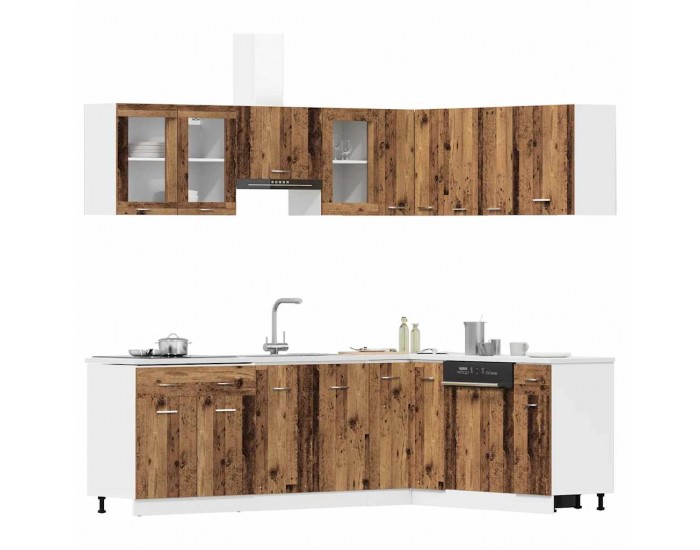 Sonata H Комплект кухненски шкафове, 11 части, Lyon, старо дърво, инженерно дърво