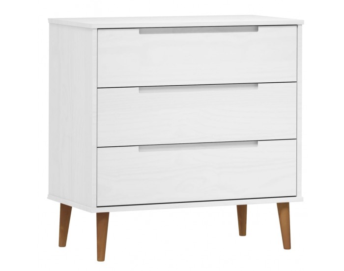 Sonata H Шкаф с чекмеджета MOLDE, бял, 113x40x80 см, борово дърво масив