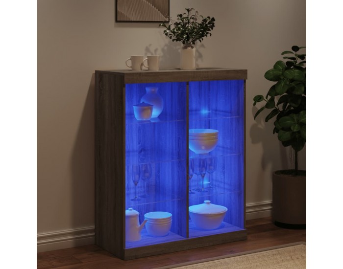 Sonata H Сайдборд с LED светлини, сив сонома, 81x37x100 см