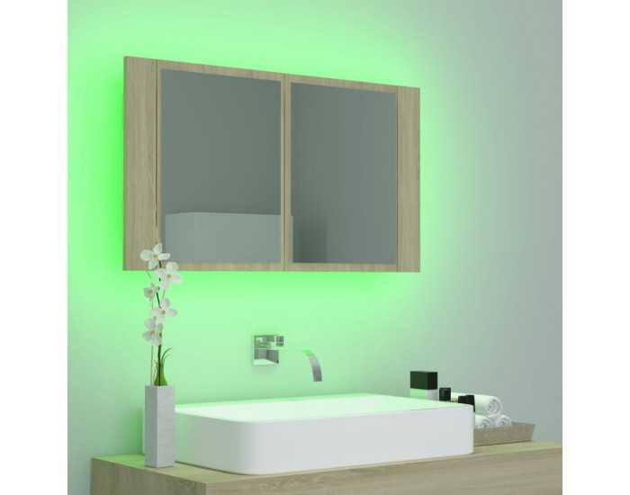 Sonata H Шкаф с LED огледало за баня, дъб сонома, 80x12x45 см, акрил