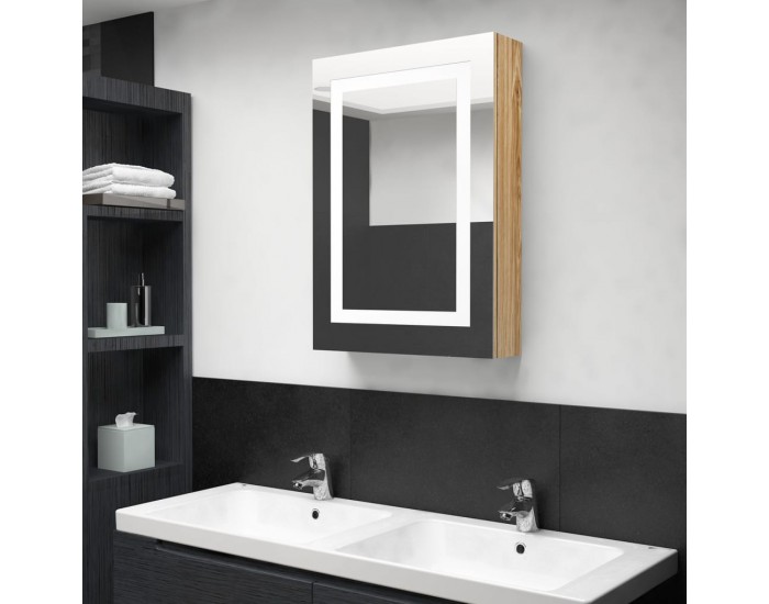 Sonata H LED шкаф с огледало за баня, цвят дъб, 50x13x70 см